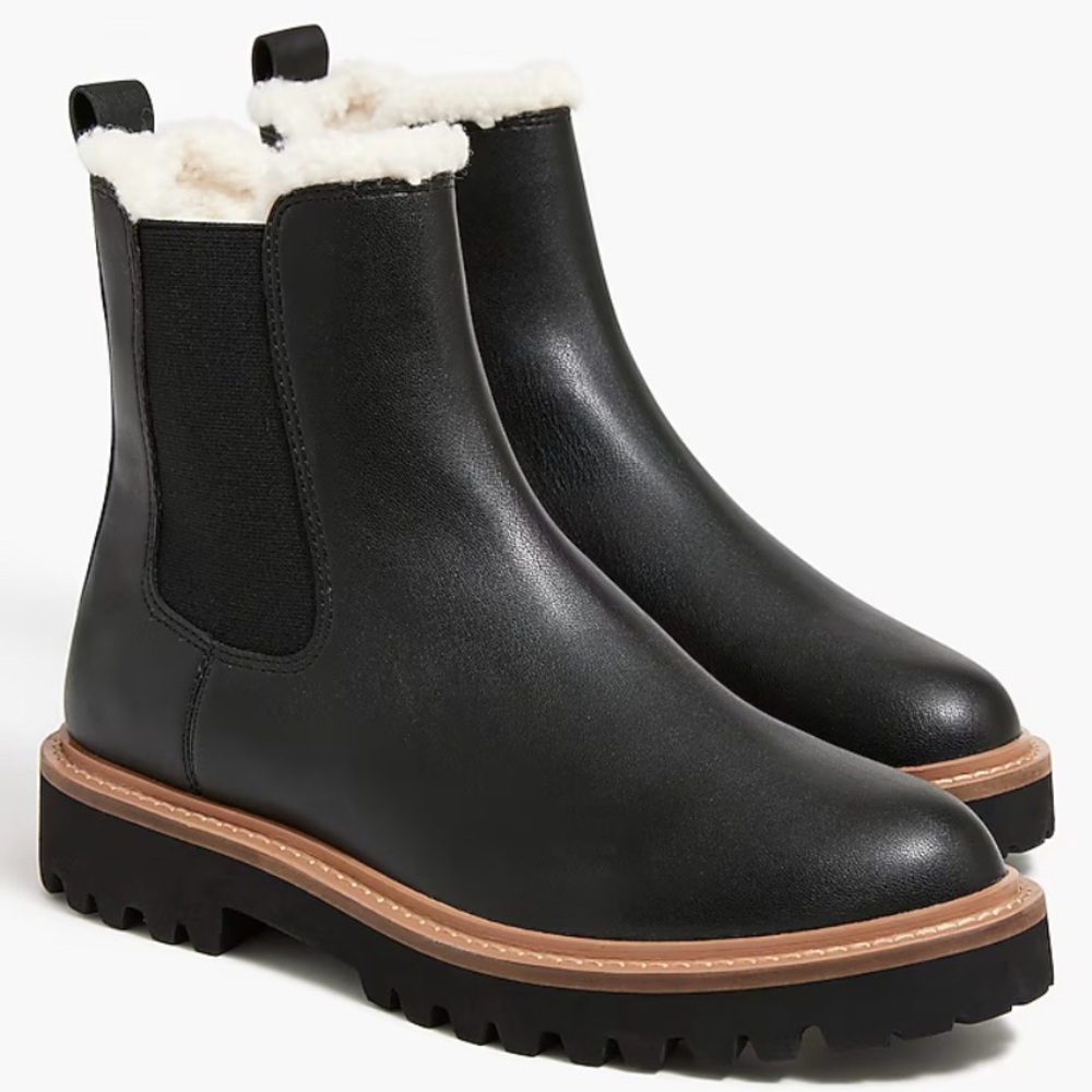 J. Crew Black Shearling-Lined Chelsea Boots